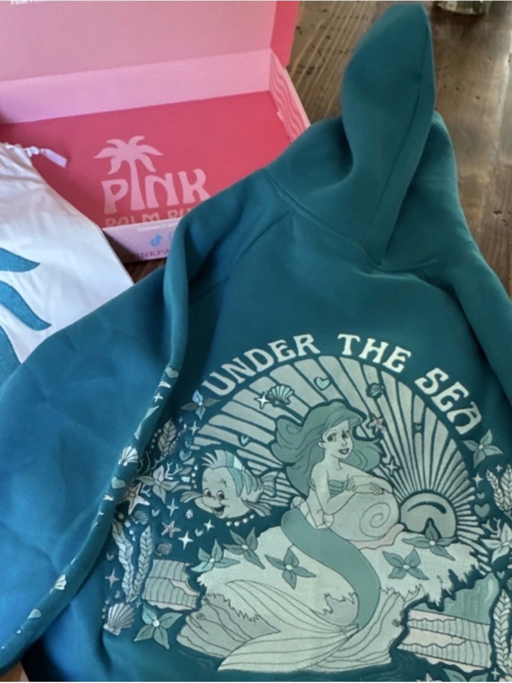 RARE Pink Palm Puff "Under the Sea" Hoodie Blue Disney Mermaid Small NEW IN BOX - Picture 11 of 11